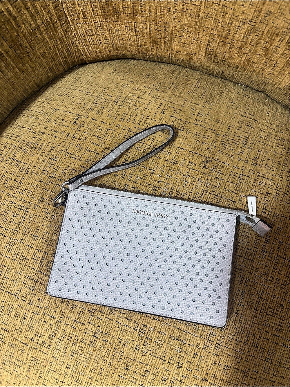 Michael Kors Jet Set Perforated Medium Gusset Wristlet White